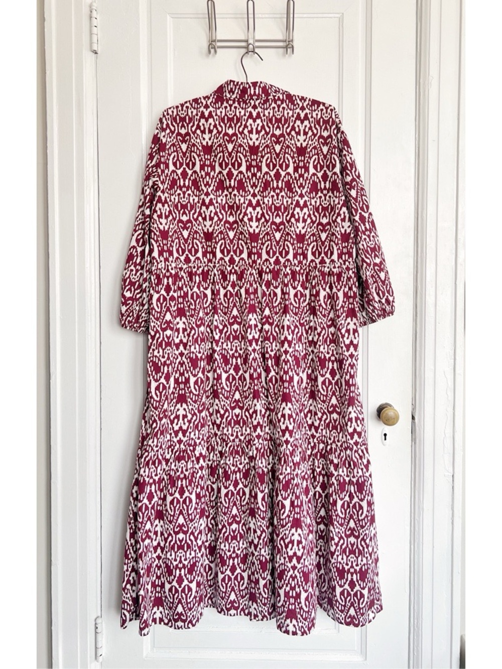 Maeve • Anthropologie Bettina Tiered Shirt Dress maxi midi cotton Wine Ikat - Picture 12 of 14